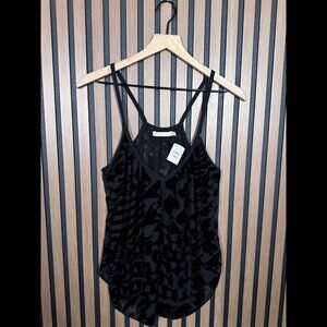 New Of Two Minds Top Smll Womens Black V Neck Velvet Geometric